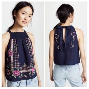 Free PeopleBlue Honeydew Embroidered Halter Top